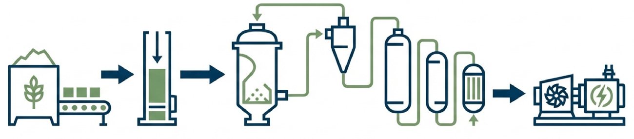 Prozessschema von der Biomasse zum Strom