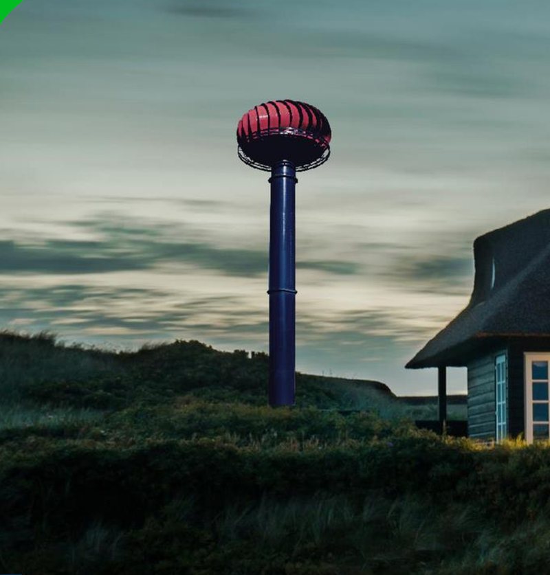 Kugelrotor-Windturbine in der Abenddämmerung